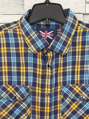 Soul of London Mens Button-up Snap-Front Plaid Short Sleeve Shirt, 1 XL / 19